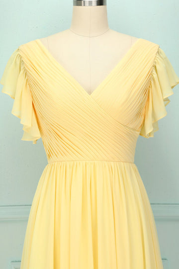Yellow V-neck Long Dress